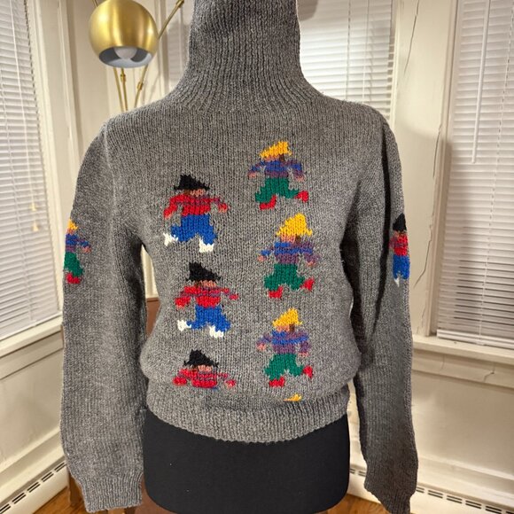 cottage cabincore 80s roberta frost gray handknit sweater little snow hikers sm - Picture 1 of 9